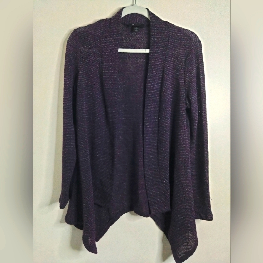 AB Studio (Size M) Gray & Purple Open Knit Long Sleeve Open Cardigan Jacket